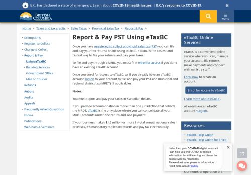 
                            3. Report & Pay PST Using eTaxBC - Province of British Columbia