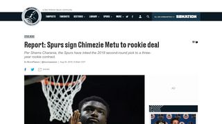 
                            10. Report: Spurs sign Chimezie Metu to rookie deal - Pounding The Rock