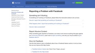 
                            6. Reporting a Problem with Facebook | Facebook Help Center | Facebook