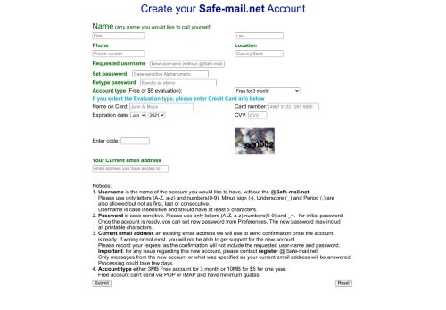 
                            12. Request for new Account - Safe-mail.net