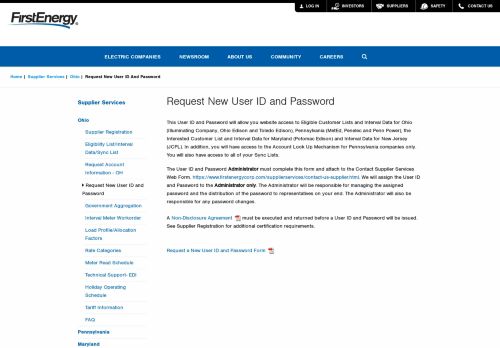 
                            13. Request New User ID and Password - FirstEnergy Corp.
