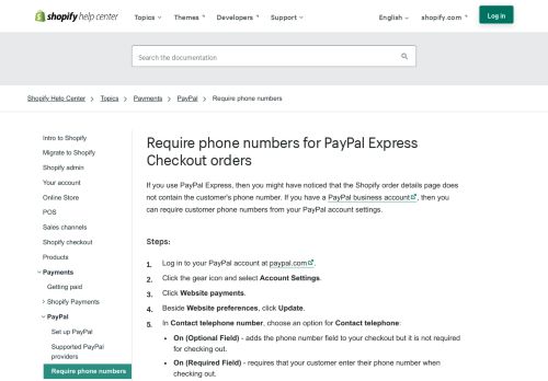 
                            12. Require phone numbers for PayPal Express ... - Shopify Help Center