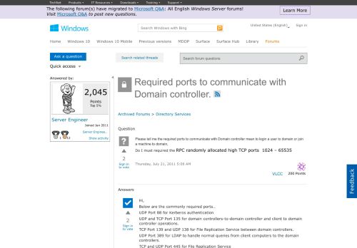 
                            3. Required ports to communicate with Domain controller. - Microsoft