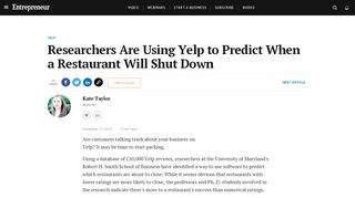 
                            13. Researchers Are Using Yelp to Predict When a Restaurant Will Shut ...