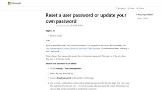 
                            3. Reset a user password - Partner Center | Microsoft Docs