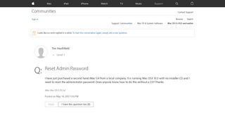 
                            2. Reset Admin Password - Apple Community - Apple Discussions