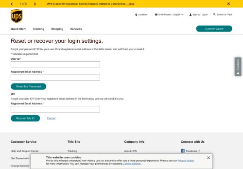 
                            1. Reset or Recover Login Settings | UPS - United States - UPS.com