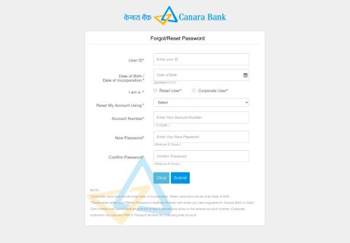 
                            2. reset password - Canara Bank NetBanking