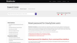 
                            1. Reset password for GravityZone users - Bitdefender