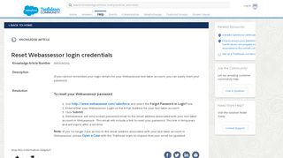 
                            8. Reset Webassessor login credentials - Salesforce Help