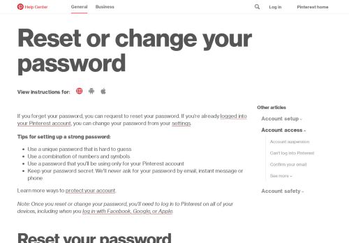 
                            7. Reset your password | Pinterest help