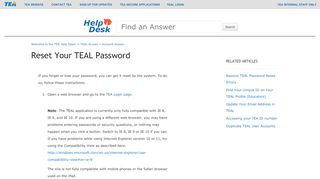 
                            11. Reset Your TEAL password – Welcome to the TEA Help Desk!