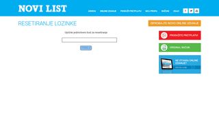 
                            4. resetiranje lozinke - Novi list - Online