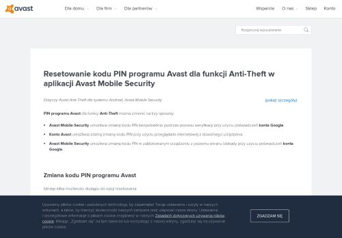 
                            9. Resetowanie kodu PIN programu Avast dla funkcji Anti-Theft w ...