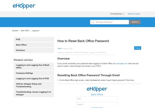 
                            6. Resetting Back Office Login Password – eHopper