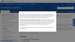 
                            4. Resetting login passwords - Administering - Connections Cloud - IBM