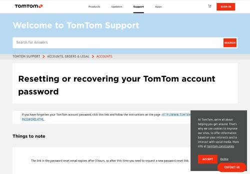 
                            3. Resetting or recovering your TomTom account password