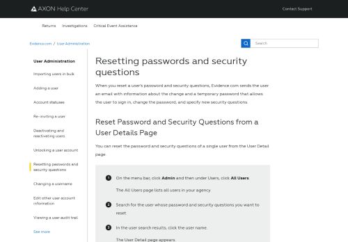 
                            12. Resetting passwords and security questions – Axon Help Center