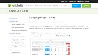 
                            9. Resetting student results - Maths Buddy