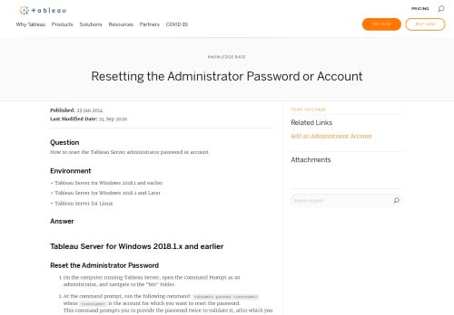 
                            1. Resetting the Administrator Password or Account | Tableau Software