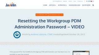 
                            4. Resetting the Workgroup PDM Administration Password - VIDEO