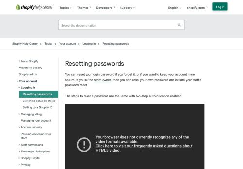
                            11. Resetting your password · Shopify Help Center