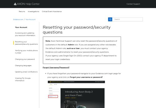 
                            7. Resetting your password/security questions – Axon Help Center