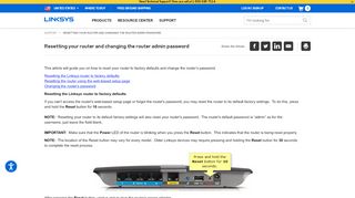 
                            13. Resetting your router and changing the router admin password - Linksys