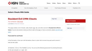 
                            2. Resident Evil 1996 Cheats - Saturn Cheats Wiki Guide - IGN