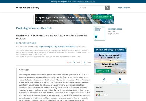 
                            13. RESILIENCE IN LOW‐INCOME, EMPLOYED, AFRICAN AMERICAN ...