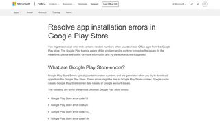 
                            12. Resolve app installation errors in Google Play Store - Office Support