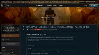 
                            1. [RESOLVED] Login Issues to LoL, Website and Mobile App [05-06-17]