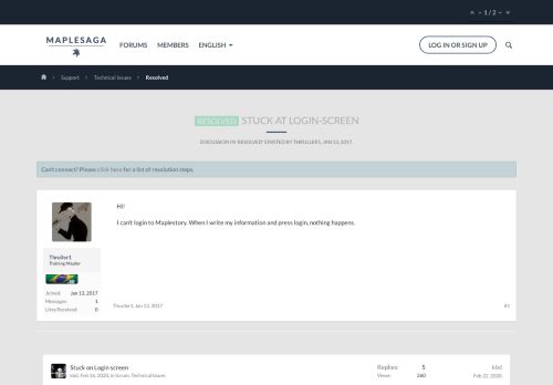 
                            8. Resolved - Stuck at login-screen | MapleSaga