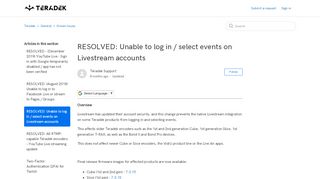 
                            9. RESOLVED: Unable to log in / select events on Livestream accounts ...