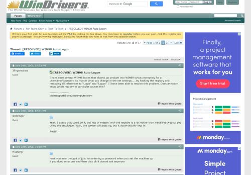 
                            2. [RESOLVED] WIN98 Auto Logon - WinDrivers Computer Tech Support Forums