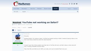 
                            7. Resolved - YouTube not working on Safari? | MacRumors Forums