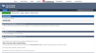 
                            12. Resolvido - Chrome não abre Hotmail. - Hardware.com.br