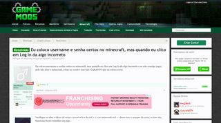 
                            5. Resolvido - Eu coloco username e senha certos no minecraft, mas ...