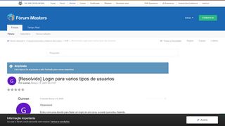 
                            1. [Resolvido] Login para varios tipos de usuarios - PHP - Fórum iMasters