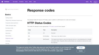 
                            8. Response Codes — Twitter Developers