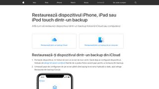 
                            1. Restaurează dispozitivul iPhone, iPad sau iPod touch dintr-un backup ...