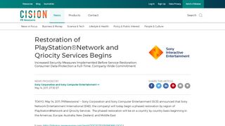 
                            6. Restoration of PlayStation®Network and Qriocity Services Begins