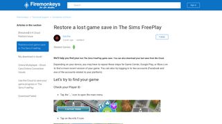 
                            7. Restore a lost game save in The Sims FreePlay – Firemonkeys
