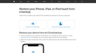 
                            3. Restore your iPhone, iPad, or iPod touch from a backup - Apple Support