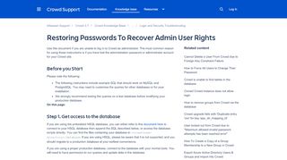 
                            1. Restoring Passwords To Recover Admin User Rights - Atlassian ...