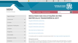 
                            5. resultado das solicitações de pré-matrícula e transferência 2017 - Sedu