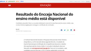 
                            10. Resultado do Encceja Nacional do ensino médio está disponível - G1