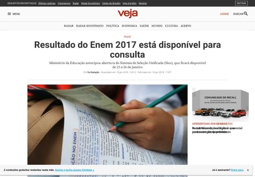 
                            9. Resultado do Enem 2017 está disponível para consulta | VEJA.com