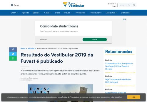 
                            13. Resultado do Vestibular 2019 da Fuvest é publicado