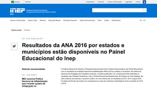 
                            4. Resultados da ANA 2016 por estados e municípios estão ... - Inep